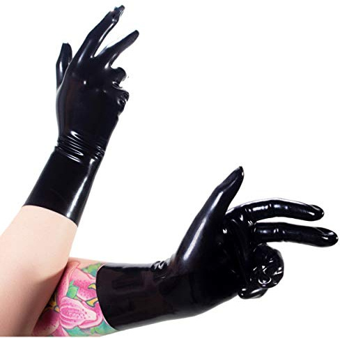 Rubberfashion Latex Handschuhe kurz - Rubber Gloves - Latexhandschuhe für Damen und Herren Paar schwarz 0.4mm M