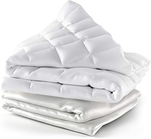 Cosy House Collection Adult Weighted Blanket & 100% Bamboo Viscose Removable Cover - 155cm x 220cm, 8 KG Large Heavy Blanket with Premium Glass Beads, White