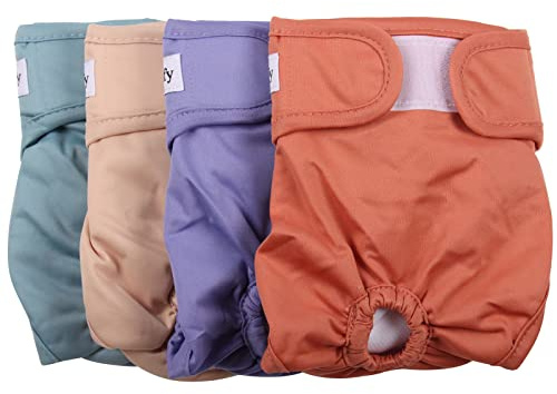 Vecomfy Reusable Female Dog Diapers for Small Dogs,(4 Pack) Easy Absorbent Puppy Diapers for Peeing,in Heat,Dog Period Panties,S