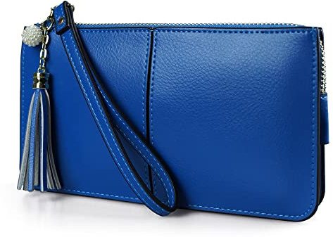 Handgelenktasche, echtes Leder, Handgelenktaschen für Damen, mit Handgelenkschlaufe, Reißverschluss und abnehmbarer Quaste für Damen, passend für Phone 8 Plus, königsblau, Einheitsgröße, Dekonstruiert