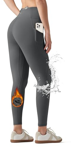WILLIT Fleecefodrade leggings dam vattentäta termobyxor varma vinterbyxor yogabyxor löparbyxor tights hög midja, Mörkgrå, XXL