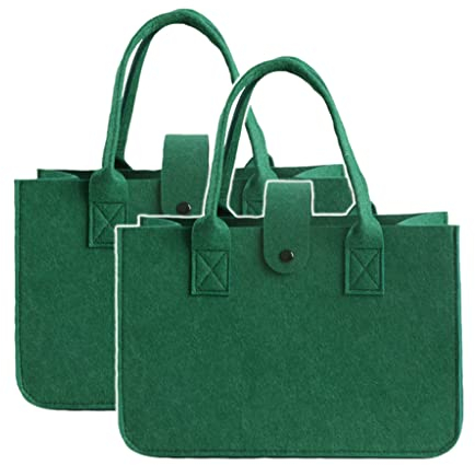 Filztaschen Shopper 20 Liter 2 Stück, verschließbare Einkaufs-Tasche mit Henkel Filz, Einkaufstasche Faltbare vielseitige Tragetasche Filz Shopper (Grün, 40 * 25 * 20cm)