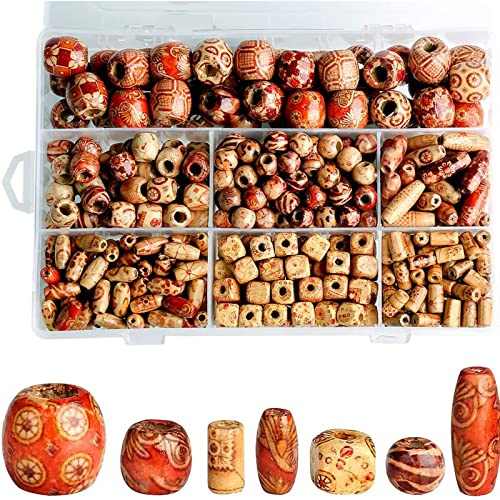 500 Makramee Perlen,Holzperlen zum Auffädeln, Holzkugeln mit Loch | Natürliche Holz Perlen zum Auffädeln, Holzkugeln mit Loch Groß, Gedruckt Holzperlen für Deko & Makramee