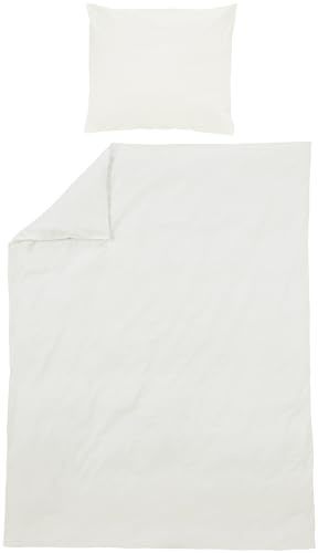 Meyco Home Basic Jersey Plain Bed Linen for 1 Person (100% Cotton, Breathable Material, Easy Care, Practical Wrapping Strip, Dimensions: 140 x 200/220 cm), Cream White