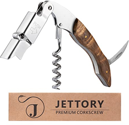 Jettory sacacorchos profesional | Abrebotellas 3 en 1 | Sacacorchos y abridor de botellas de cerveza con cortador de lámina integrado | El abridor de vino ideal para cualquier ocasión.