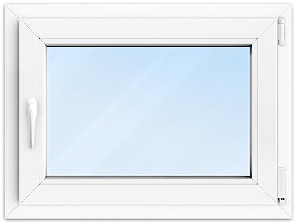 FENSTERVERSAND - Kellerfenster 80x60 Kunststofffenster Weiß - 2-fach Verglasung mit Klarglas - Dreh- & Kippfenster, Fenster 80x60 - DIN rechts - BxH: 800x600 mm, 70 mm Profil