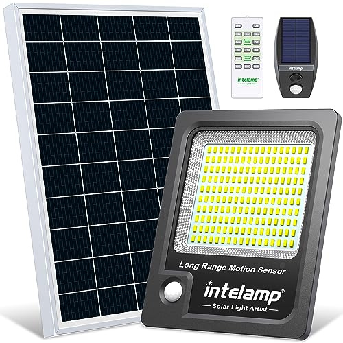 INTELAMP Solarlampen für außen mit Bewegungsmelder,12000mAh 3000LM Solarleuchten für außen mit Fernbedienung,Superhelles Solarlampe für Außenbereich mit 5m Kabel,IP65