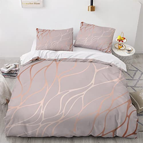 AKATIE Bedding Rose Gold Duvet Cover Set Kids Girls Teens Boys Single Bedding Marble Ultra Soft Microfiber Comfortable Single Bed Duvet Cover with 2 Pillow Cases(135x200)