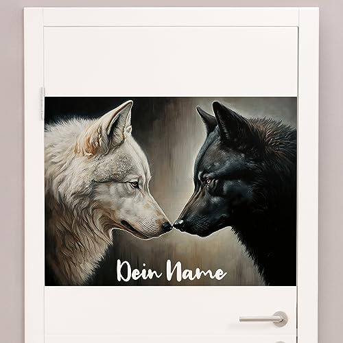 GRAZDesign Türaufkleber Wölfe Poster mit Namen personalisiert | Teenager Kinderzimmer Jugendzimmer Büro Wandtattoo Wandposter Jugendliche Wand Tür Deko