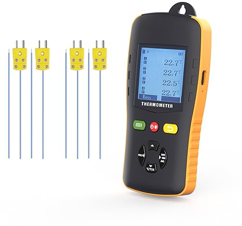 Tzone Thermocouple Data Logger for K/T/J Sensor USB Temperature Recorder with Probe,Auto Report 49920 Groups Recordings Sound Alarm,Digital Temp Thermometer Logger for Industrial HVAC -200℃ to 1372℃