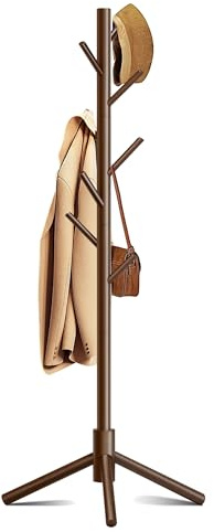 Azaeahom Coat Rack, Coat Racks Freestanding with 8 Hooks 3 Adjustable Heights for Clothes, Hats, Handbags, Coat Tree Easy Assembly for Entryway, Bedroom, Hallway, Office(Brown)