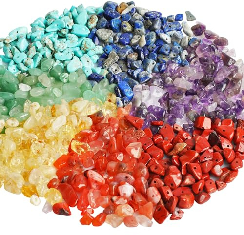 SOSMAR 1 Box/7 Farben Chakra Edelstein Perlen naturform mit Bohrung zum Auffädeln Schmuck Basteln Armbänder Halskette Anhänger, 7 Sortierte Steinperlen Naturstein Perlen