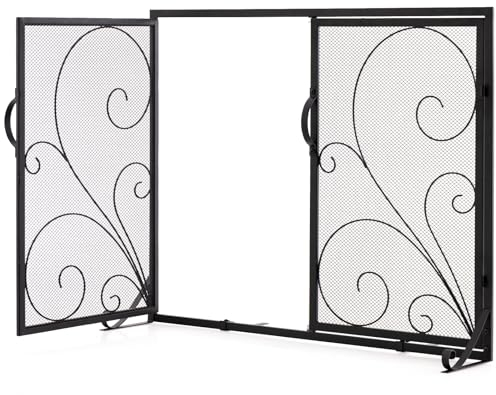 LIFEZEAL Feuerschutzgitter Metall, Kaminschutzgitter mit Doppeltüren, Funkenschutz Kaminabdeckung für offenes Feuer, Kaminfunkenschutz Funkenschutzgitter, 96 x 78 cm