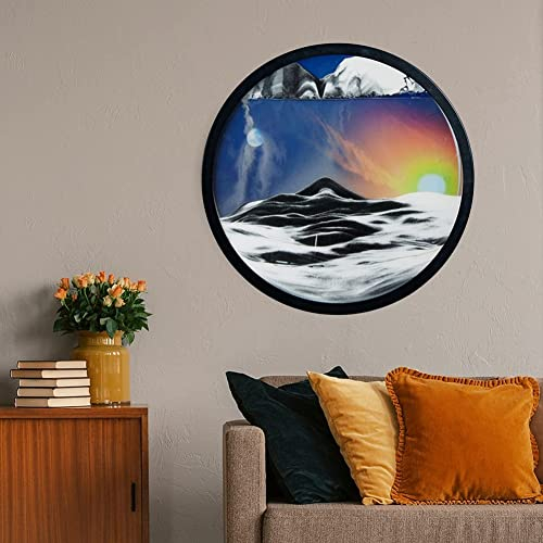 Peinture De Sable Qui Coule, Sablier Decoratif Cadre Sable Mouvant, Image Ronde En Verre 3D Avec Paysage De Sable Dans Le Mouvement ,3D Art Du Sable En Mouvement Peinture De Sable Qui Coule ( Color :