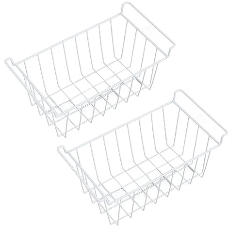 2pcs Wire Storage Freezer Baskets with Handles Rustproof Portable, Specifically Designed for Freezer Use, Great for Fridge (L 48.5cm X W 24.5cm X H 20cm) | 2pcs Wire Freezer Baskets, Rustproof Steel Handles