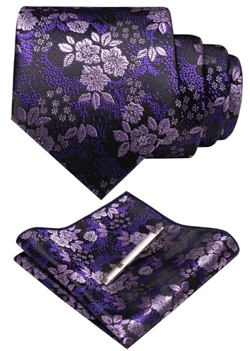 JEMYGINS Herren Blumen Krawatten und Einstecktuch Sets mit Krawattenklammer erhältlich