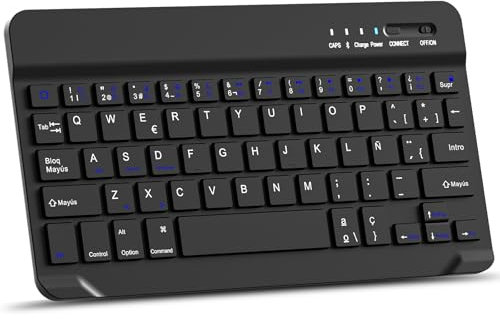 MMK Teclado inalámbrico Bluetooth, Teclas Silenciosas, Mini Teclado Inalámbrico, para iOS Compatible con el Nuevo iPad 10.2/10.9 Pulgadas, iPad Air/Pro/Mini, iPhone y más, QWERTY(Negro)