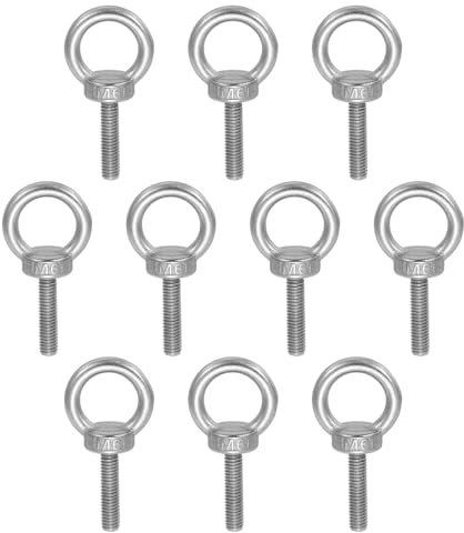 sourcing map Lifting Shoulder Eye Bolt M6 x 25 mm, 304 Stainless Steel Ring Shape Male Thread Eyebolt for Engineering Port Marine Hammocks Hanging Pack of 10