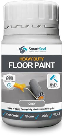 SmartSeal Heavy Duty Floor Paint - Mid Grey, 75 ml - Hard-Wearing Garage Floor Paint with Anti-Slip Mid-Sheen Finish – also Ideal for Decking, Warehouse flooring, Brick, Concrete, Stone & Wood