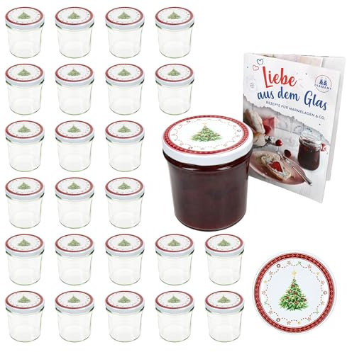 MamboCat Lot de 25 bocaux en verre de 350 ml avec couvercles à visser et couvercles TO 82 + livret de recettes gratuit I Bocaux de conservation et conservation