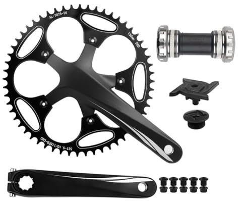 QUYCOIU Rennrad Kurbelgarnitur 170mm 130 50/52/54/56/58/60T Singlespeed Kettenblatt Rund Hohl Integriert Kettenradgarnitur Mit Tretlager Kurbelarm-Satz 11Speed Aluminium-Legierung Schwarz(50T)