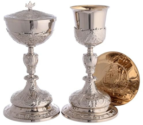 Holyart Calice ciboire patène décorés Laiton argenté Baroque Motifs Floraux, Ciboire