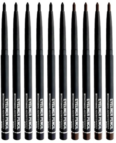 WanTuoluo 10PCS Black Automatic Waterproof Inner Eyeliner, Eyeshadow & Eyebrow Pencil – Multi-Use Cream Pen for Liner, Shadow & Brows,Matte Quick Dry Eye Pencils, Smudge Proof, Delineador de ojos