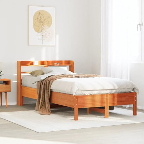KTHLBRH Bettgestell Familienbett Doppelbett Schlafzimmer möbel Massivholzbett ohne Matratze Wachsbraun 120x200 cm Kiefernholz