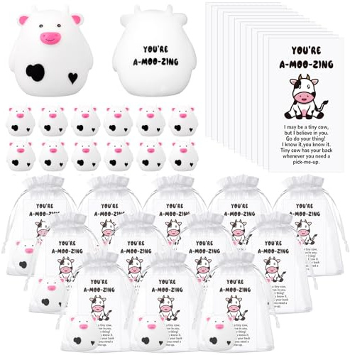 12 Sets für Mitarbeiter, Geschenk für Mitarbeiter, inklusive Gummi-Kuh, Badespielzeug, niedliche Moo Moo Kühe, schwimmendes Baby-Badewannen-Spielzeug, inspirierend, mit englischer Aufschrift You're