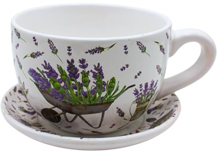 Dekohelden24 Macetero con asa de cerámica, diseño de Lavanda, 20 x 15 x 12 cm.