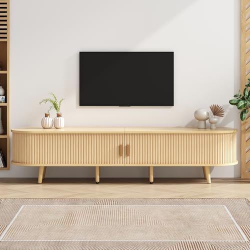 Kebnor Wohnzimmer-TV-Schrank mit Stauraum + runder Tischplatte MDF Holzmaserung 2 Schubladen, Tragkraft 30KG Größe 175 x 40 x 42cm (Eiche（TV-Schrank）)