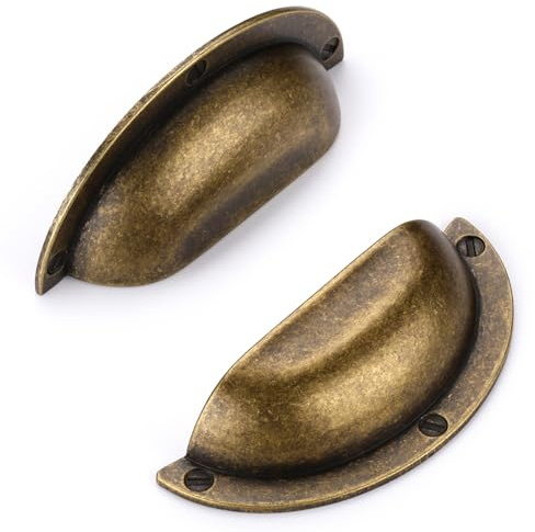 SYZOW 6 Stück Schrankgriffe Antik Messing Lochabstand 64mm Griffe für Küchenschränke Zinklegierung Möbelgriffe Vintage Muschelgriff