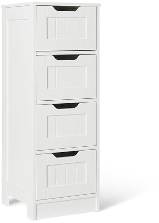 Amazon Basics Bathroom Storage Cabinet with 4 Drawers, Under Sink Storage, MDF Construction, White, 30cm x 30cm x 82cm