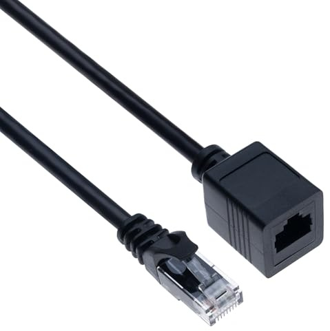 Keple Ethernet Extension Cable 3m Cat6 Adapter Male to Female RJ45 Extender Network Connector Compatible with Cat5 Cat5e PC Laptop Router Modem Switch TV Printer CCTV Devices (Black)