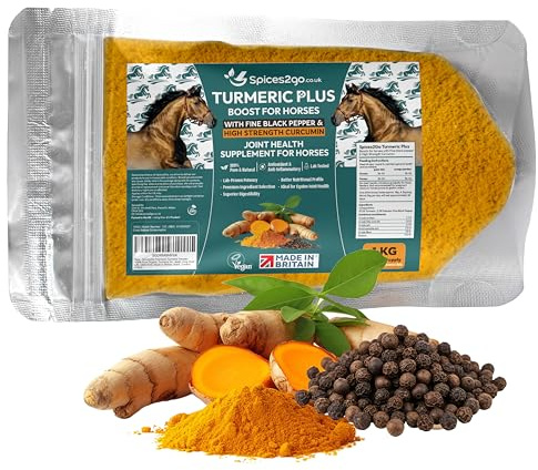 1KG Turmeric Plus For Horses With Black Pepper - 100% Pure Equine Supplement Turmeric For Horse Supplements | High Strength Curcumin | Joint Mobility, Skin, Digestive Support - Made In Britain