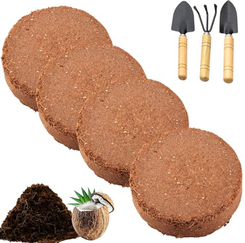 Bio-Kokosfaser Für Pflanzen, Kokosfaser-Substrat Und Deckschicht, Kokosfaser-Substrat, Bio-Kokosfaser Für Gartenerde, Blumen, Kräuter Und Gemüse (Rund,4 Stück)