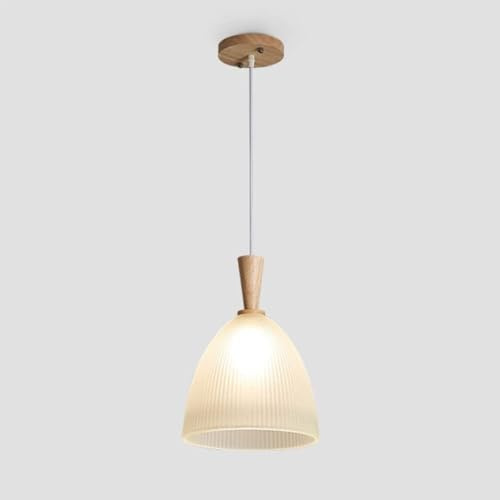 E27 Japanese Glass Pendant Light Wood Ceiling Hanging Lamp Adjustable Lighting Fixture Suspended Chandelier for Kitchen Island, Dining Room, Home, Bedside(B)