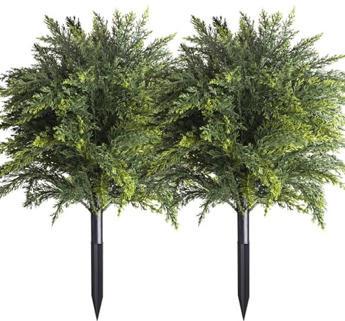 AITISOR Artificial Cypress Topiary Tree with Ground Spike, Set of 2 Outdoor Indoor UV Resistant Shrub Bushes, Fake Evergreen Plants for Porch and Planters