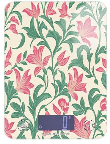Bilancia digitale portatile per alimenti, facile da pulire, 5 kg/5 g, vintage rosa campanula verde, per grammi e once, con 4 unità per fare sapone espresso (batterie non incluse)
