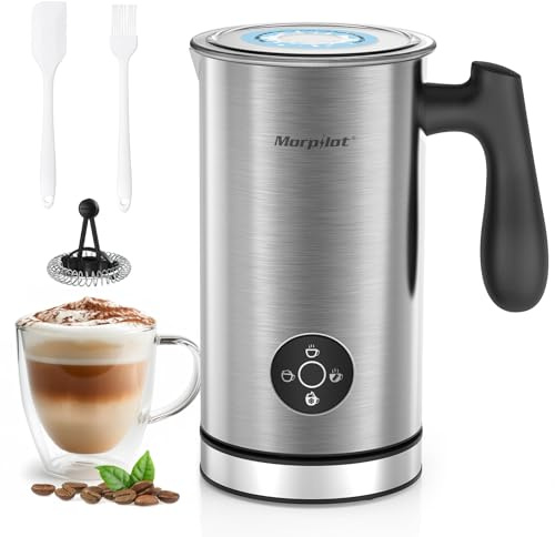 Milk Frother Electric 4 in 1 - Morpilot 300ML Hot Chocolate Maker Automatic Milk Frothers Stainless Steel Milk Steamer and Warmer Milk Heater and Foamer for Latte Coffee