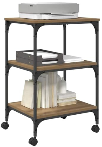 vidaXL Soporte para Impresora Roble Artesanal 50 x 41 x 75 cm, Carro de Oficina Ajustable, estación de Trabajo móvil con Ruedas, Gran Espacio para impresoras y más