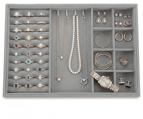 JOINPAYA Plateau De Rangement Pour Bijoux Empilable Pour Tiroir Insert Organisateur De Boîte À Bijoux 28.00 X 20.00 X 3.00 Cm Pour Anneaux Boucles D'Oreilles Colliers Bracelets Et Montres