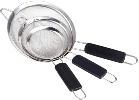 Toyvian Lot de 3 Passoires en Acier Inoxydable Double Poignée Noire Filtres à Mailles Fines de 8 CM 12 CM et 20 CM Tamis à Farine et pour Usage Domestique Cuisine