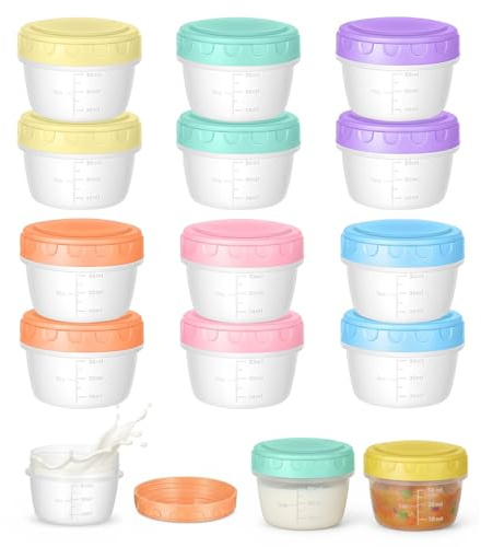 HMCEY 12 PCS Contenitori per Alimenti Plastica Piccoli 4.5 X 6 CM,Mini Contenitori Freezer con Coperchio,Contenitore Ermetici per Congelatore,Barattoli per Salsa Impilabili per Yogurt - Multicolore