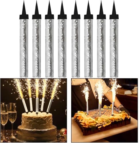 Silver Sparkling Fountain Candles in Pack of 8 | Low-Smoke, Bright Sparkle & Long-Lasting Effect | Great for Birthdays, Anniversaries, Weddings & Parties by CYD Sales