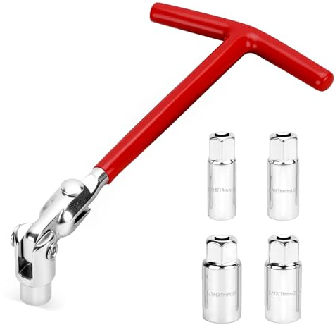 5 Stück Zündkerzenschlüssel Set, 14/16/18/21mm Zündkerzenschlüssel, Universal T-Griff Ündkerzenschlüssel Satz, Zündkerzenstecker Zündkerzen Nuss, Zündkerzen Werkzeug Set für Autos und Motorräder