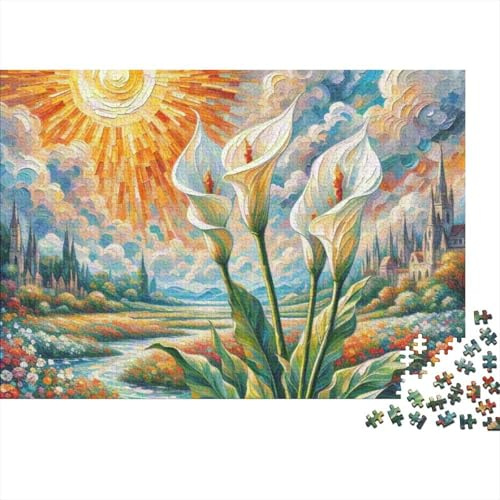 Peace Lily 1000 Piece Recycled Cardboard Jigsaw Puzzle Set Calla Lily & Sun Educational Game Stress Relief Wall Decor for Friends & Family