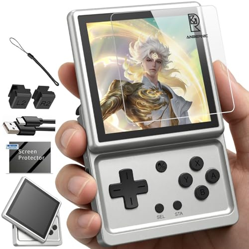 RG Rotate Retro Handheld Game Console, 3.5 Swivel Screen Android Portable Player, Unisoc T618 Chip 3GB+32GB, 2000mAh Battery, Aluminum Alloy Body (Anbernic RG Rotate-Aurora Silver-NEW)