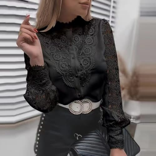 Långärmad damblus, ståkrage, elegant för fritid, dam, långärmad (svart 2XL) | Ståkrage design, långa ärmar, elegant för kontor, lämplig för fritid, modernt snitt