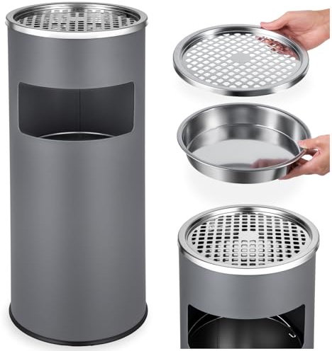 tectake® 30L Standaschenbecher für draußen, Stehaschenbecher, Aschenbecher für draussen mit Mülleimer inkl. Inneneimer, Ø 25 x 61 cm, Aschenbecher outdoor, Ashtray - anthrazit